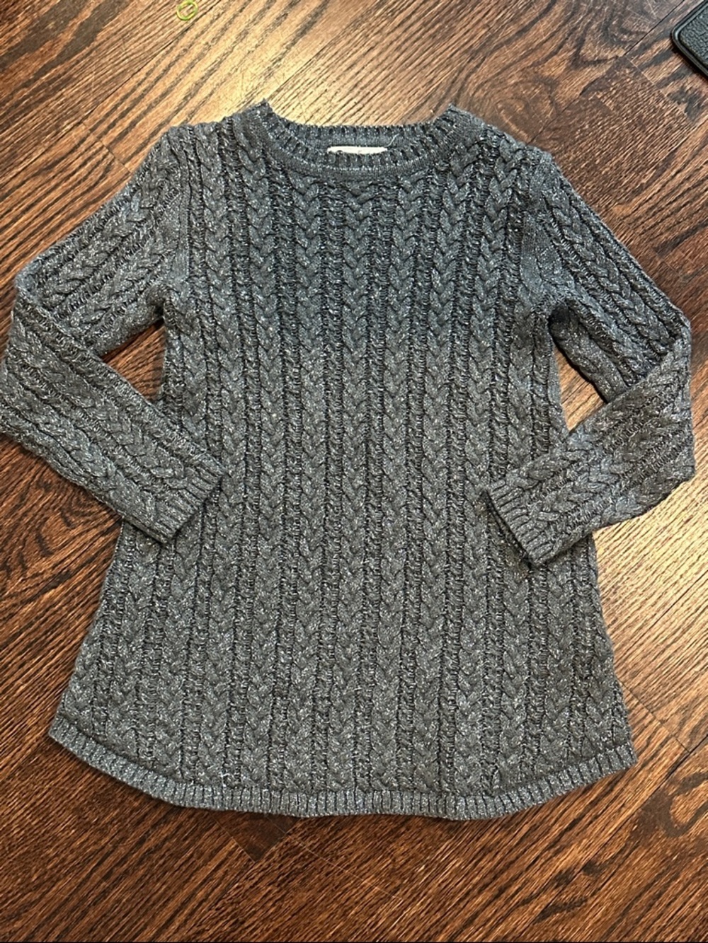 Appaman Charcoal Cable-Knit Crewneck Dress with Silver Stitching, Size 7 (254)